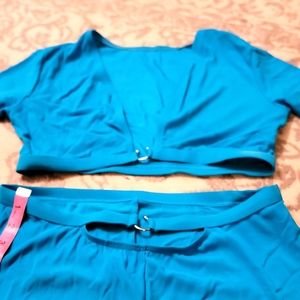 Two piece turquoise Pantset rayon fabric